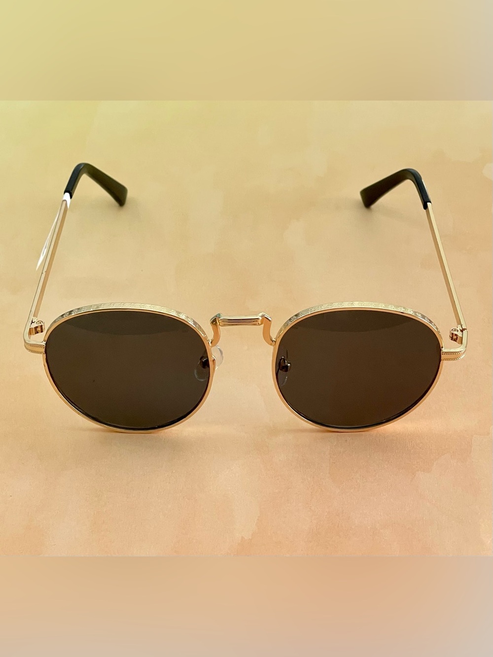 Free People Round Textured Metal Frame Sunglasses in Gold with Black Lenses - Picture 10 of 14